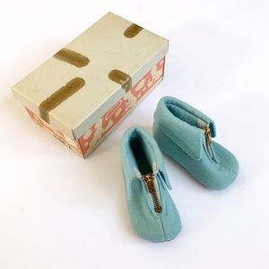 Size 3 VINTAGE Baby Shoes Crib Shoes Blue Wool